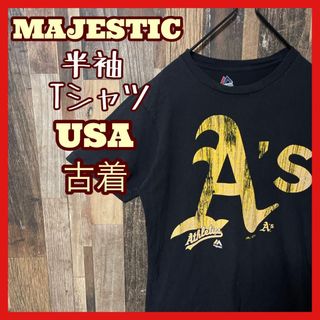 マジェスティック(Majestic)のブラック チームロゴ マジェスティック M メンズ USA古着 半袖 Tシャツ(Tシャツ/カットソー(半袖/袖なし))