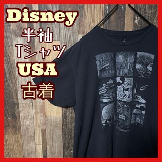 Disney - ブラック ミッキー キャラクター ディズニー L メンズ 古着 半袖 Tシャツ