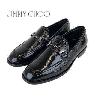 ジミーチュウ(JIMMY CHOO)のジミーチュウ JIMMY CHOO ローファー 革靴 靴 シューズ パテント ブラック 黒 未使用 フラットシューズ ラインストーン シワ加工(ローファー/革靴)