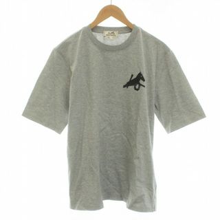 エルメス(Hermes)のエルメス Tシャツ カットソー 半袖 レザーパッチ レザー S グレー(Tシャツ/カットソー(半袖/袖なし))