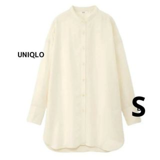 ユニクロ(UNIQLO)のユニクロ.リネンブレンドスタンドカラーチュニック（長袖）オフホワイト.Sサイズ(Tシャツ/カットソー(半袖/袖なし))