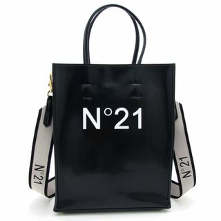 ヌメロヴェントゥーノ(N°21)の美品 N21 ヌメロヴェントゥーノ トートバッグ ロゴプリント ショッパー Shopper Verticale 2way ショルダーバッグ ブラック イタリア製(トートバッグ)