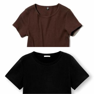 ユニクロ(UNIQLO)のGU コットンミニT(半袖)  UNIQLO リブクロップドT（半袖）　セット(Tシャツ(半袖/袖なし))