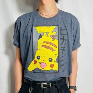 ヴィンテージ(VINTAGE)の海外製 Pokemon ポケモン Tシャツ ピカチュウ 杢グレー XLサイズ(Tシャツ/カットソー(半袖/袖なし))