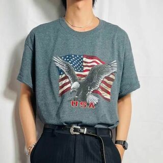 ヴィンテージ(VINTAGE)の90sヴィンテージ アニマルプリント Tシャツ USA イーグル ブルーグレー(Tシャツ/カットソー(半袖/袖なし))