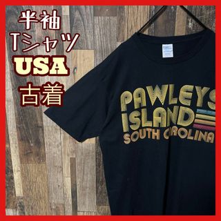 ブラック L ビンテージ 風 プリント 夏 メンズ USA古着 半袖 Tシャツ(Tシャツ/カットソー(半袖/袖なし))