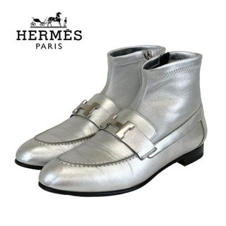 エルメス(Hermes)のエルメス HERMES サントノーレ ブーツ ショートブーツ 靴 シューズ レザー シルバー コンスタンス H金具(ブーツ)