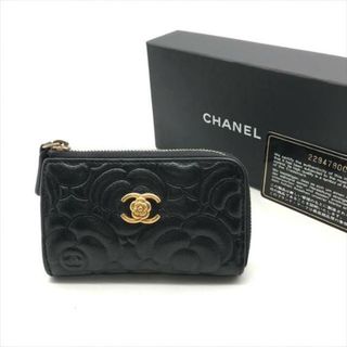 シャネル(CHANEL)の保管品 CHANEL シャネル ココマーク カメリア エンボス キーリング 付 コインケース 財布 小物入れ ブラック a3236(財布)