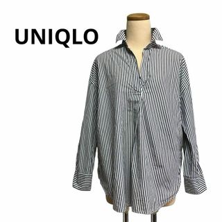 UNIQLO - ユニクロ　ブラウス　シャツ　ストライプ柄　グレー ホワイト M