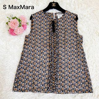 Max Mara - 美品☆S Max Mara リネンブラウス ビジュー フリル 幾何学  40