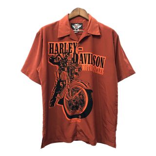 ハーレーダビッドソン(Harley Davidson)のHARLEY DAVIDSON ハーレーダビッドソン 開襟 半袖シャツ オープンカラー オレンジ (メンズ M) 中古 古着 Q6103(シャツ)