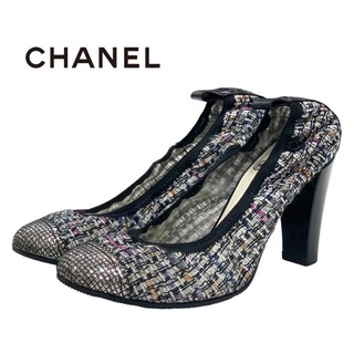 シャネル(CHANEL)のシャネル CHANEL パンプス 靴 シューズ ツイード パテント ブラック マルチカラー グリッター ココマーク(ハイヒール/パンプス)