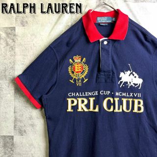 ポロラルフローレン(POLO RALPH LAUREN)の希少 美品 ポロバイラルフローレン 鹿子ポロシャツ 半袖 刺繍ロゴ  ネイビーM(ポロシャツ)