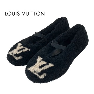 ルイヴィトン(LOUIS VUITTON)のルイヴィトン LOUIS VUITTON ポピライン フラットシューズ 靴 シューズ ムートン ブラック ベージュ 未使用 バレエシューズ LVロゴ ボア(バレエシューズ)