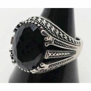 【２７号】オーバル　ブラックカットビーズ　リング　指輪　黒(リング(指輪))