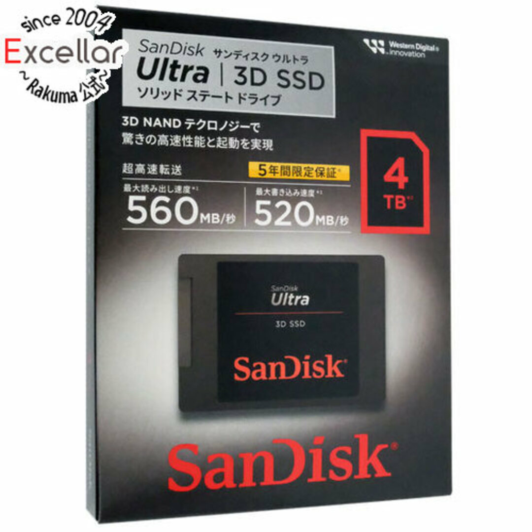 SanDisk(サンディスク)のSANDISK Ultra 3D SSD 4TB SDSSDH3-4T00-J26 スマホ/家電/カメラのPC/タブレット(PC周辺機器)の商品写真