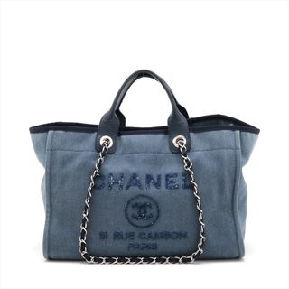 シャネル(CHANEL)のシャネル  スパンコール×キャンバス×レザー  ネイビー レディース トー(トートバッグ)