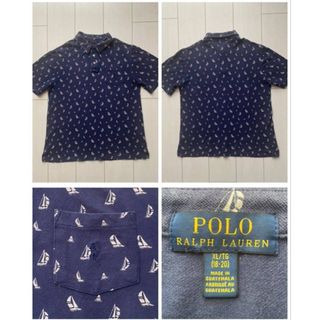 ポロラルフローレン(POLO RALPH LAUREN)のPOLO ラルフローレン YACHT ヨット 総柄 ポロシャツ navy 紺 M(ポロシャツ)