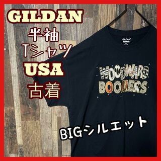 ギルタン(GILDAN)のブラック ギルダン プリント XL ゆるだぼ メンズ USA古着 半袖 Tシャツ(Tシャツ/カットソー(半袖/袖なし))