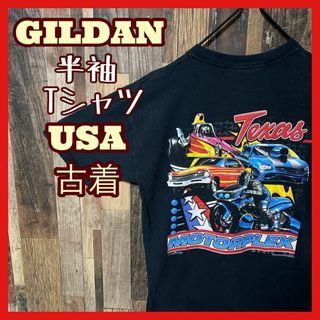 ギルタン(GILDAN)のブラック ギルダン プリント M レース メンズ USA古着 半袖 Tシャツ(Tシャツ/カットソー(半袖/袖なし))