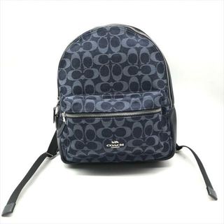 コーチ(COACH)の美品 COACH コーチ リュック バックパック シグネチャー ネイビー レザー キャンバス k1944(リュック/バックパック)