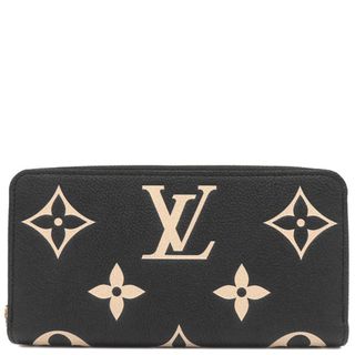 ルイヴィトン(LOUIS VUITTON)のルイヴィトン LOUIS VUITTON 長財布 ジッピー ウォレット モノグラムアンプラント ブラック×ベージュ ゴールド金具 黒 ラウンドファスナー  M80481  RFID 【箱】【中古】(財布)