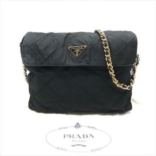 プラダ(PRADA)の良品 PRADA プラダ 三角ロゴ フラップ キルティング テスート ナイロン チェーン ショルダー バッグ ブラック a3345(ショルダーバッグ)