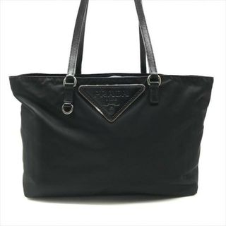 プラダ(PRADA)の良品 PRADA プラダ ビッグ 三角ロゴ テスート ナイロン レザー ショルダー トート バッグ ブラック a3340(トートバッグ)