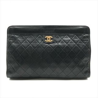 シャネル(CHANEL)の良品 CHANEL シャネル ココマーク マトラッセ クラッチ バッグ ブラック レザー k2073(クラッチバッグ)