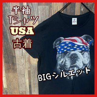 メンズ ブラック プリント ゆるだぼ アニマル 犬 XL 古着 半袖 Tシャツ(Tシャツ/カットソー(半袖/袖なし))