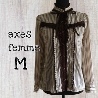 アクシーズファム(axes femme)のaxes femme トップス ストライプスタンドカラーシャツMサイズ/USED(シャツ/ブラウス(長袖/七分))