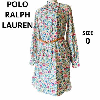 ポロラルフローレン(POLO RALPH LAUREN)の◎美品★ポロラルフローレン★シャツワンピース★花柄★ロゴ★0(ひざ丈ワンピース)