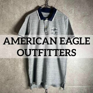 アメリカンイーグル(American Eagle)のパキスタン製 American Eagle 半袖ポロシャツ 刺繍ロゴ 杢グレー(ポロシャツ)