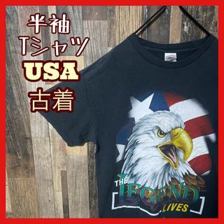 メンズ ブラック プリント アニマル ワシ L USA古着 半袖 Tシャツ(Tシャツ/カットソー(半袖/袖なし))