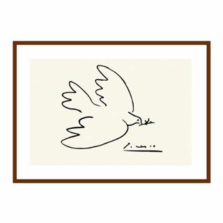 ピカソ 鳩 絵画アートフレーム 額付き 壁掛けアートフレーム ホワイト×ブラウン(絵画/タペストリー)