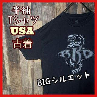 メンズ ブラック プリント ヘビ XL ゆるだぼ USA古着 半袖 Tシャツ(Tシャツ/カットソー(半袖/袖なし))