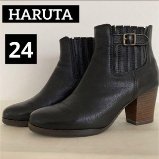 ハルタ(HARUTA)のハルタ　HARUTA サイドゴアブーツ　本革　リアルレザー　24cm ブラック(ブーツ)