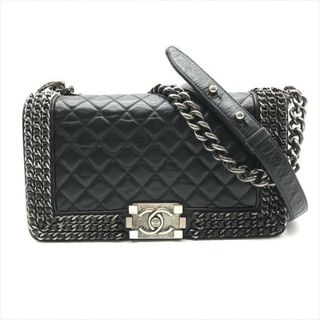 シャネル(CHANEL)の美品 CHANEL シャネル ボーイシャネル ラム ココマーク チェーン ショルダー バッグ ブラック k1589(ショルダーバッグ)