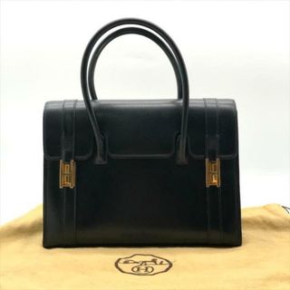 エルメス(Hermes)の美品 HERMES エルメス ドラッグ27 ボックスカーフ ハンド バッグ ブラック a3575(ハンドバッグ)