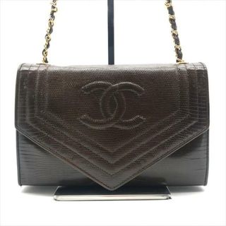 シャネル(CHANEL)の美品 CHANEL シャネル リザード チェーン ショルダー バッグ ブラウン k789(ショルダーバッグ)