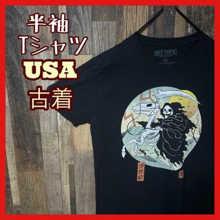 メンズ ブラック プリント L スカル ドクロ USA古着 半袖 Tシャツ(Tシャツ/カットソー(半袖/袖なし))