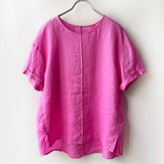 インディヴィ(INDIVI)の美品✨インディヴィ　23SS フレンチリネン　Tブラウス　ゆったり38 ピンク(シャツ/ブラウス(半袖/袖なし))