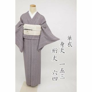 単衣＊小紋 縦縞模様 紫×ピンク 正絹着物 普段着やお稽古に＊3KP18(着物)