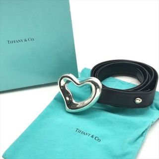 ティファニー(Tiffany & Co.)の超美品 TIFFANY ＆ Co. ティファニー オープンハート バックル レザー ベルト シルバー ブラック k1934(ベルト)