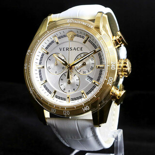 ヴェルサーチ(VERSACE)のヴェルサーチ V-RAY クロノグラフ クォーツ 腕時計 ステンレススチール 型押しレザー ホワイト 白 VEDB00218 VERSACE（未使用　展示品）(腕時計(アナログ))