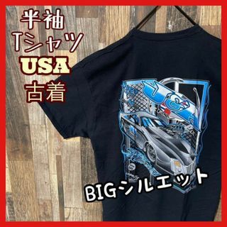 ブラック レース 車 メンズ XL プリント USA古着 90s 半袖 Tシャツ(Tシャツ/カットソー(半袖/袖なし))