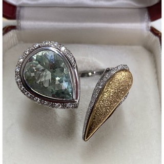 K18WG アクアマリンとダイヤモンドのリング(リング(指輪))