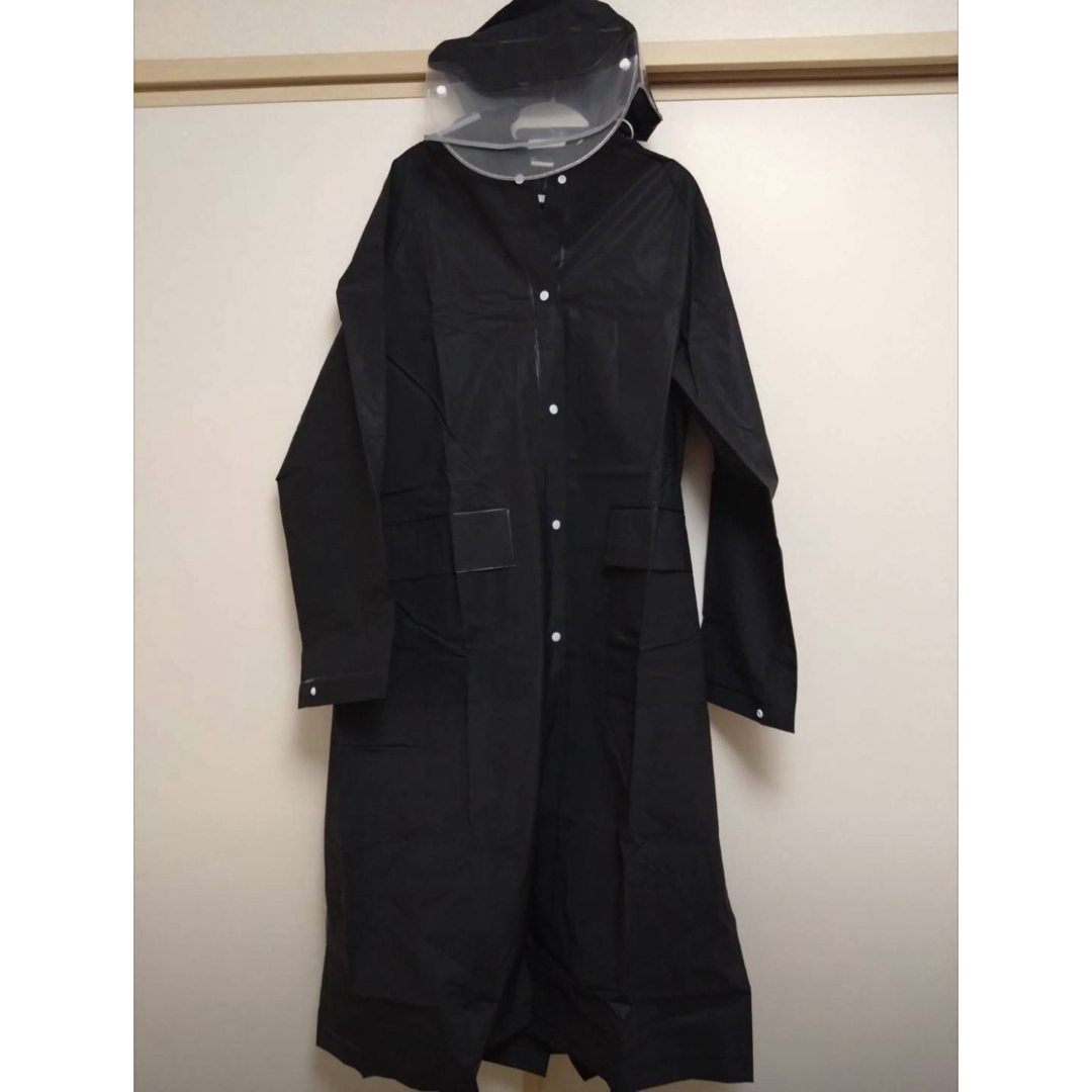レインコート 2重つば付 ロング丈 レディース 通勤 通学 学生 ブラック XL レディースのファッション小物(レインコート)の商品写真
