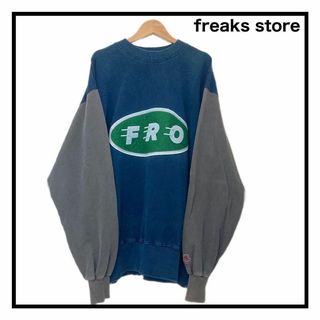 フリークスストア(FREAK'S STORE)のFRO CLUB　フロクラブ　デニム柄スウェット　デカロゴ　ネイビー　長袖　M(スウェット)