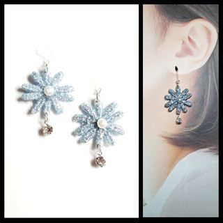 No.531-A　布フラワー☆ピアス・イヤリング(ブルー)シルバー(ピアス)